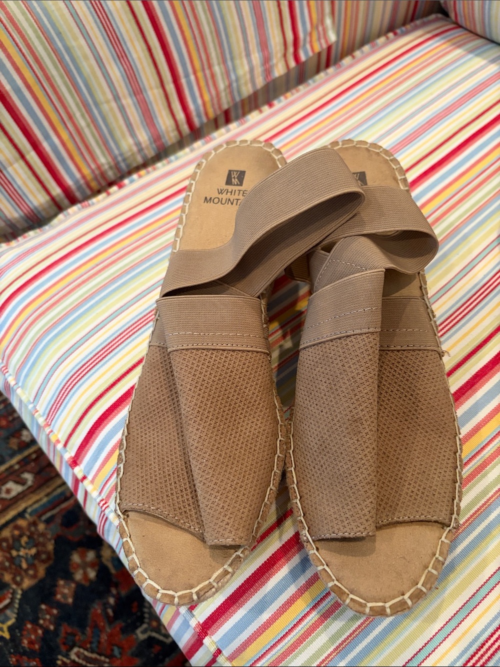 White Mountain Tan Elastic Slip-On Espadrille Slides